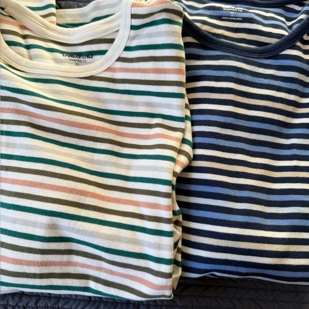 Lands' End women’s set of two XL Multicolor Striped Tees - Picture 1 of 9